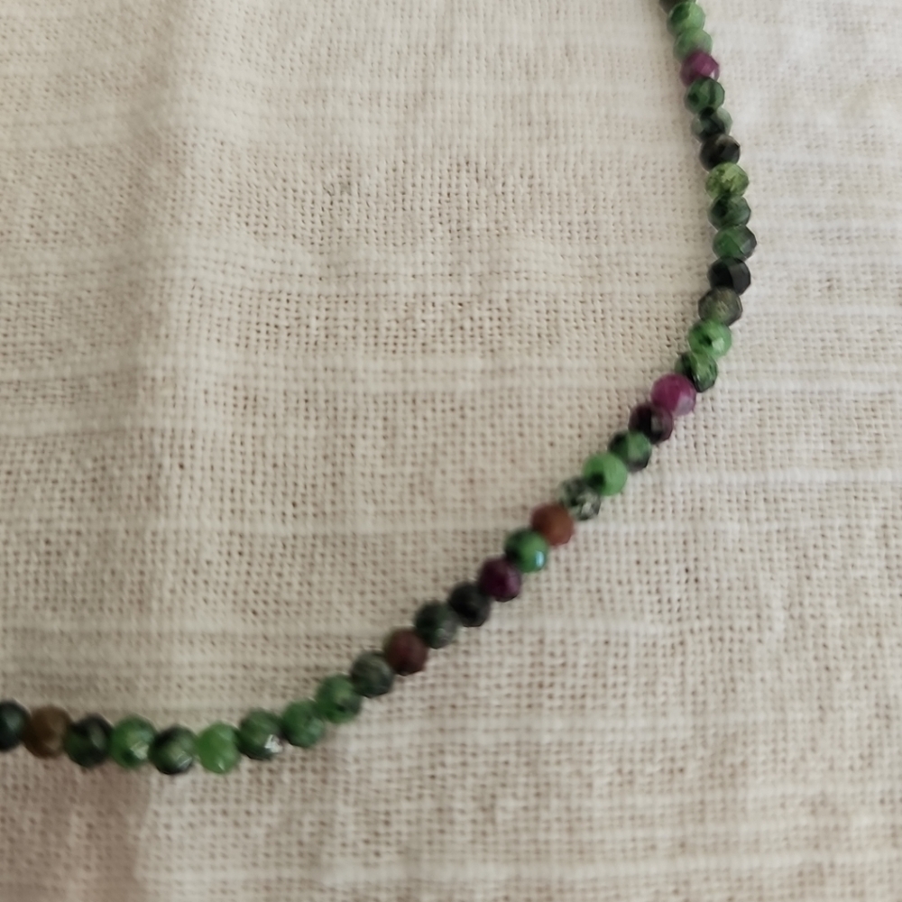 Ruby Zoisite Bead Necklace, 17 Inches, Sterling S… - image 3